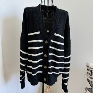 Sanctuary Kelly Striped Cardigan Sweater Black & White